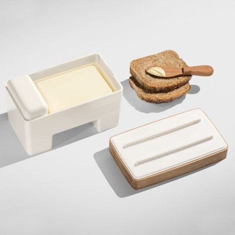 Inteligentna maselniczka + nożyk do masła bąble biała
