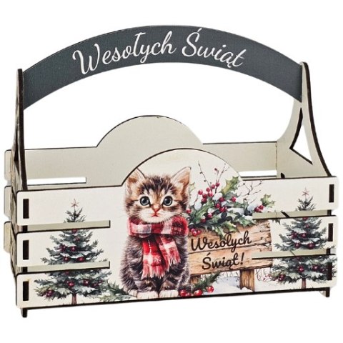 Koszyczek świąteczny pudełko prezentowe mikołajki Boże Narodzenie - KOT ŚWIĘTA