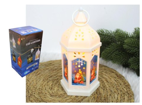 Lampion latarenka świąteczna z witrażem całkowitym led 20 x 8,5 x 7,7cm czarna biała SN55944