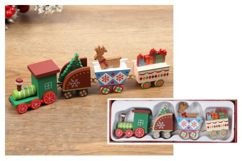 Pociąg ciuchcia drewniana zielona bożonarodzeniowa 22x7x3cm | PCD-101