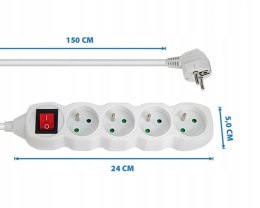 Przedłużacz listwa zasilająca 4 gniazda włącznik 1,5 metra biała ELK212W