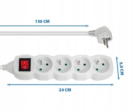 Przedłużacz listwa zasilająca 4 gniazda włącznik 1,5 metra biała ELK212W
