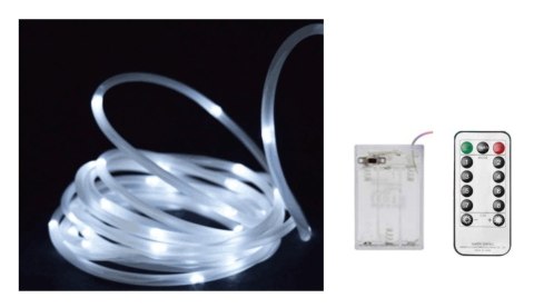 Wąż świecący świetlny dekoracyjny 12m 100 LED (8 funkcji) na baterie z pilotem - ZIMNY BIAŁY NT2452