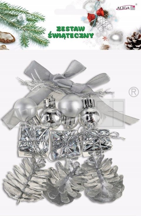 Zestaw świąteczny srebrne ozdoby bożonarodzeniowe SGD-02