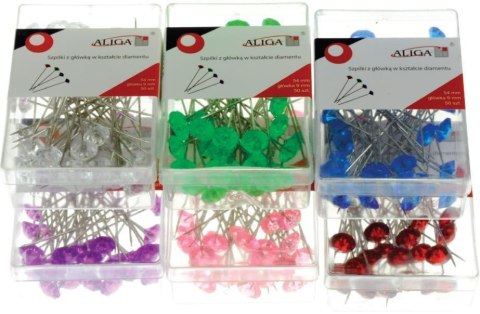 Szpilki ozdobne różowe 50szt diament 54mm 6 paczek SPD54-RO