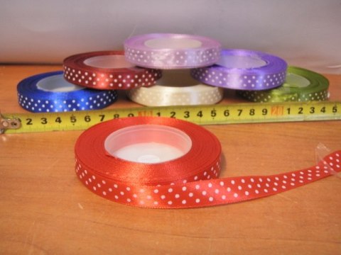 Wstążka kropki 12mm mix kolorów | 2662