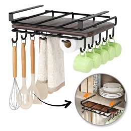 Półka, uchwyt podwieszany do szafki, organizer kuchenny z haczykami, czarny OR116CZ