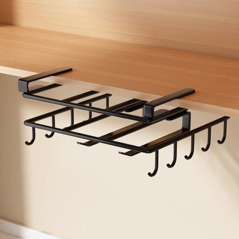 Półka, uchwyt podwieszany do szafki, organizer kuchenny z haczykami, czarny OR116CZ