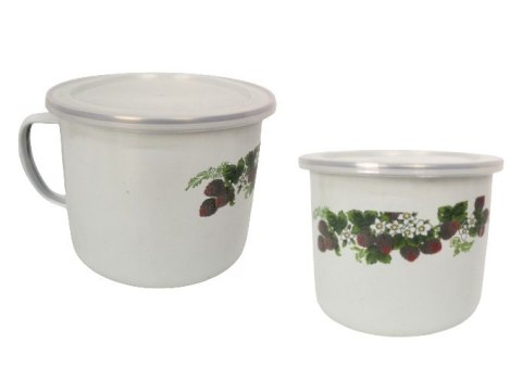 Kubek emaliowany z pokrywką 14 x 11cm TRUSKAWKI AE-A1007