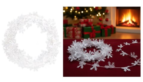 Łańcuch choinkowy girlanda dekoracyjna śnieżynka 7,5CM xyz-125