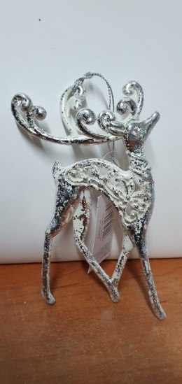 Zawieszka świąteczna - jelonek srebrno/biały 12cm 9CAN9357_WS