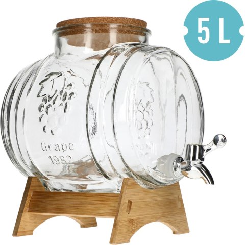 Beczułka 5l szklana z szerokim wlewem korkiem podstawką i kranikiem 635528