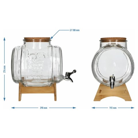 Beczułka 5l szklana z szerokim wlewem korkiem podstawką i kranikiem 635528