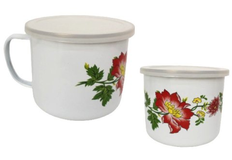 Kubek emaliowany z pokrywką 13 x 10cm KWIATY AE-A1006