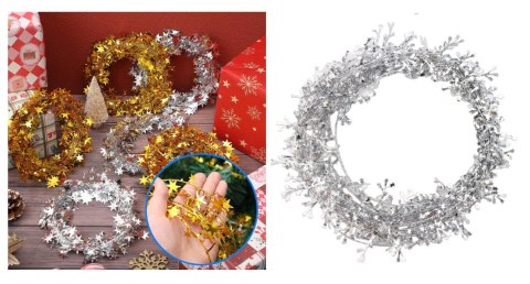 Łańcuch choinkowy girlanda 7,5cm GWIAZDKI SREBRNE XYZ-128
