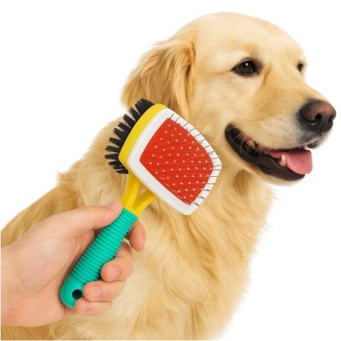 Szczotka dwustronna dla zwierząt z gumowym uchwytem 17 x 10cm. 11598