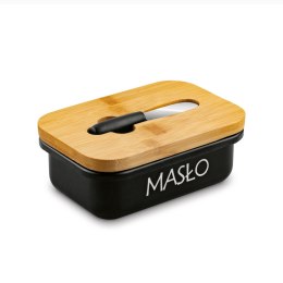 Maselniczka stalowa z pokrywką i nożykiem 15,5 x 10,5 x 6,5 cm czarna