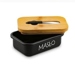 Maselniczka stalowa z pokrywką i nożykiem 15,5 x 10,5 x 6,5 cm czarna