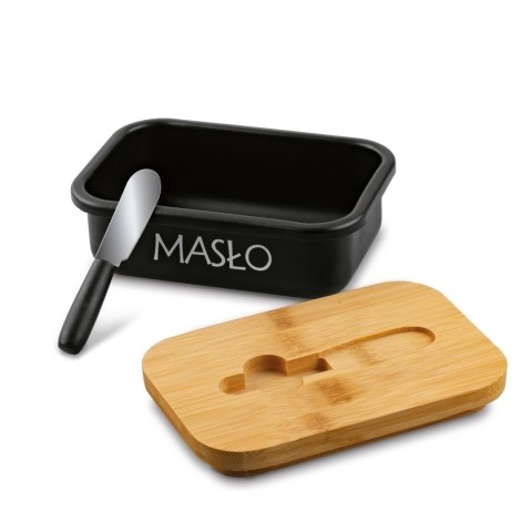 Maselniczka stalowa z pokrywką i nożykiem 15,5 x 10,5 x 6,5 cm czarna