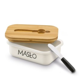 Maselniczka stalowa z pokrywką i nożykiem 15,5 x 10,5 x 6,5 cm kremowa