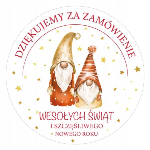 Naklejki WESOŁYCH ŚWIĄT DZIĘKUJEMY ZA ZAMÓWIENIE gastronomia pudełko 12 szt