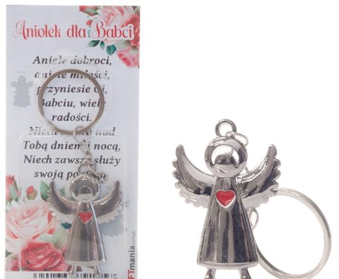 Breloczek do kluczy w ozdobnym opakowaniu - aniołek z serduszkiem "Aniołek dla Babci"