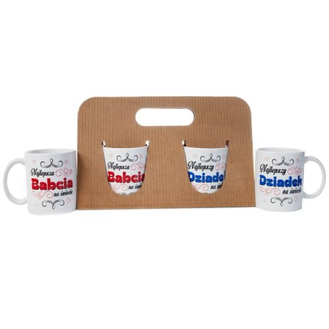 Komplet dwóch kubków w ozdobnym opakowaniu "Najlepsza Babcia na świecie" " Najlepszy Dziadek na świecie"