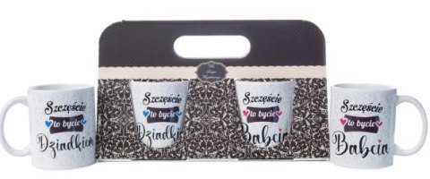 Komplet dwóch kubków w ozdobnym opakowaniu "Szczęście to bycie Babcią" "Szczęście to bycie Dziadkiem".