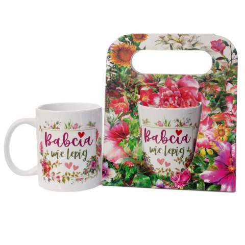 Kubek ceramiczny w ozdobnym opakowaniu z napisem "Babcia wie Lepiej". 330 ml