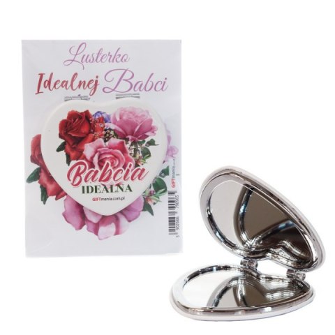 Lusterko kieszonkowe w kształcie serca na blisterku "Babcia Idealna"