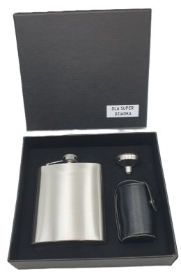 Piersiówka stalowa metalowa nierdzewna 210ml + kieliszki z napisem Dla Super Dziadka XJ4263