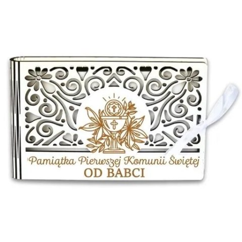Pudełko na pieniądze banknotówka KOMUNIA - od BABCI- Ażur 3302A-KOM1B-B