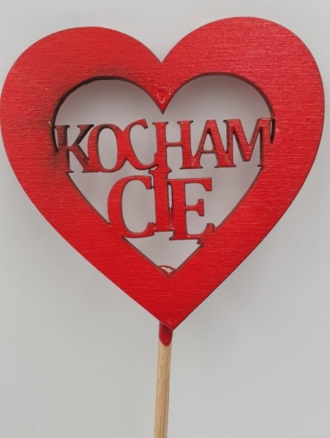 Serce na piku drewnianym z napisem " Kocham Cię" 3szt.