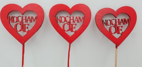 Serce na piku drewnianym z napisem " Kocham Cię" 3szt.
