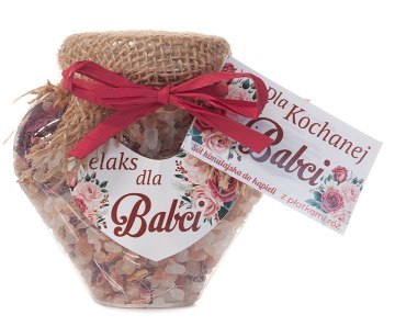 Sól himalajska "Dla Kochanej Babci " z płatkami róż, pojemnik serce