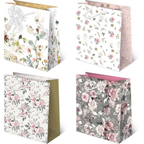 Torebki ozdobne 10szt. XL set 106 Kwiaty mat 30 x 36,5 x 13 cm