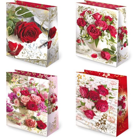 Torebki ozdobne 10szt. T-10L set 120 Kwiaty Róże 34,5 x 48 x 13 cm