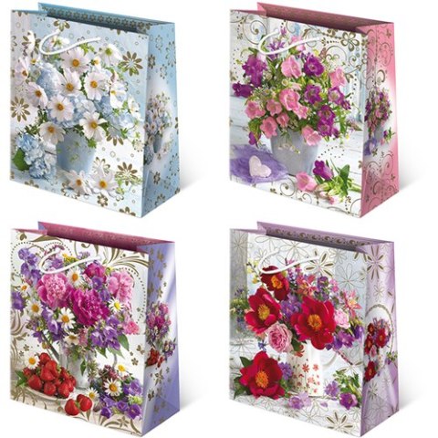 Torebki ozdobne 10szt. T-8L set 148 Kwiaty 20 x 24 x 11 cm
