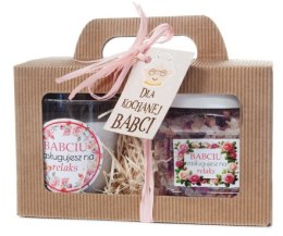 Zestaw relaksacyjny dla BABCI - Świeca zapachowa i sól do kąpieli z płatkami róży