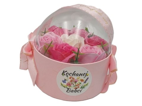 Flowerbox kwiaty mydlane w pudełku koszyk Kochana Babcia