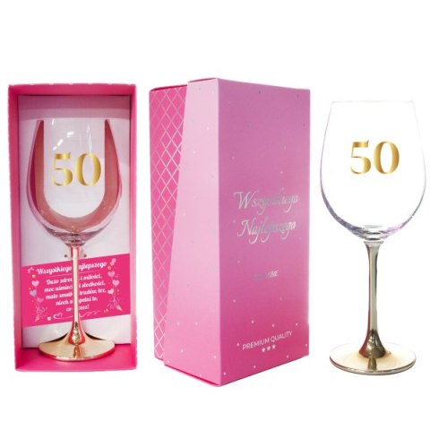 Kieliszek do wina 500ml ze złotą nóżką "50 "