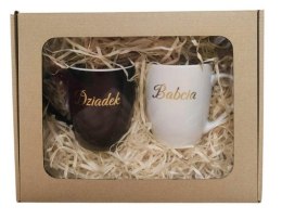 Komplet 2 kubków w ozdobnym kartoniku złoty napis Babcia Dziadek