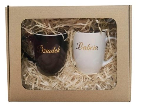 Komplet 2 kubków w ozdobnym kartoniku złoty napis Babcia Dziadek