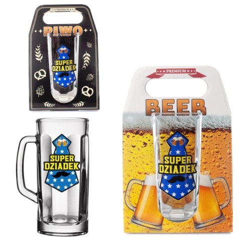 Kufel do piwa w ozdobnym opakowaniu " Super Dziadek". 500 ml