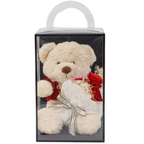 Miś w pudełku z bukietem róż box B-2768