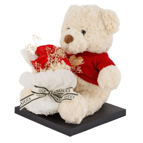 Miś w pudełku z bukietem róż box B-2768