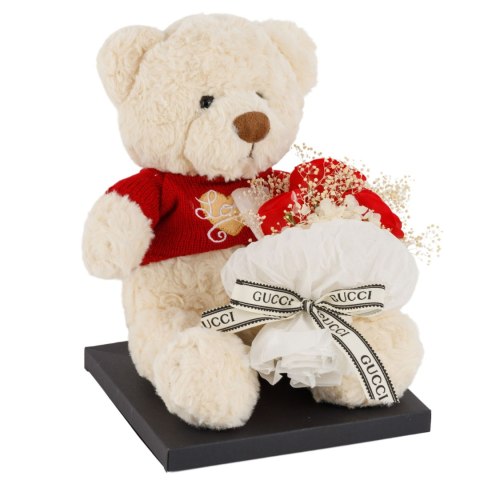 Miś w pudełku z bukietem róż box B-2768