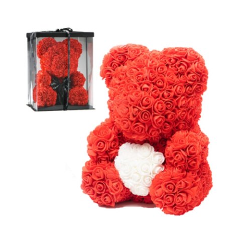 Miś z różyczek 25cm Czerwony