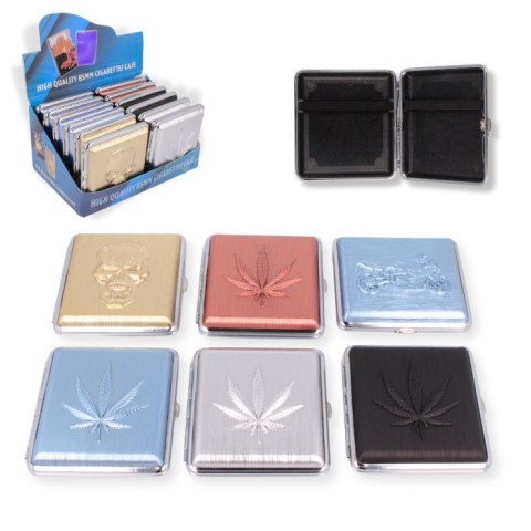 Papierośnica metalowa tłoczona grafika wym.9,5 x 9,5cm