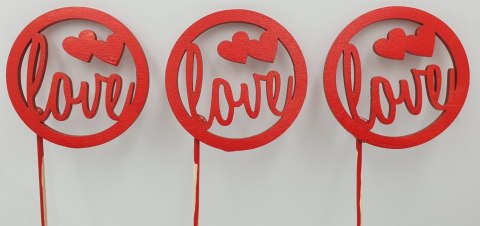 Pik drewniany z napisem " Love " serca 3szt.
